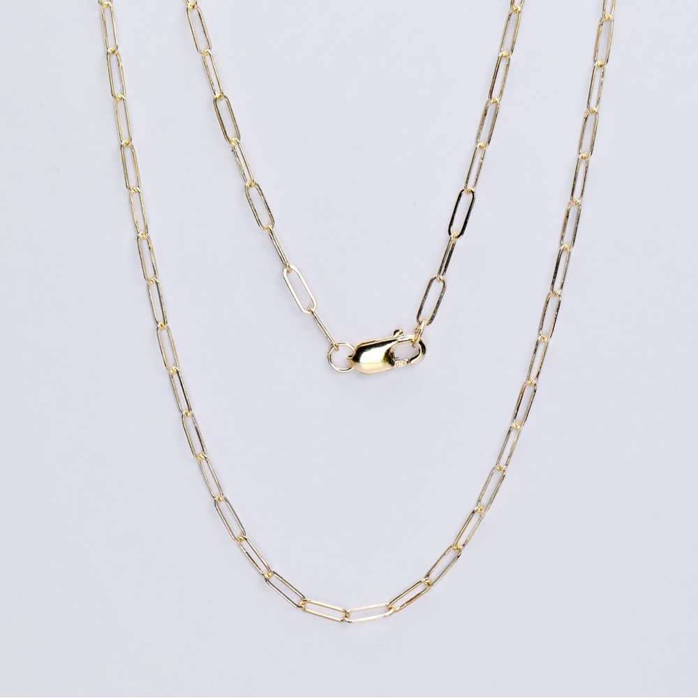 14K Yellow Gold 18” Paper Clip Chain Necklace 2mm Lobster Clasp - New